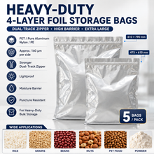 Load image into Gallery viewer, Heavy-Duty 4-Layer Aluminum Foil Storage Bags – Survival Grade Food Storage with Double Zipper