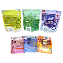 Load image into Gallery viewer, 10€ 20€ 50€ 100€ 200€ 500€ Bills Paper Zip lock Bag Small Pouch With Clear Window 1-3.5G Mylar Small Bag Customized Design EURO