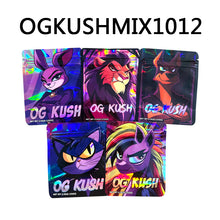 Load image into Gallery viewer, OG KUSH 3.5g Mylar Bag Zipper Pouch 100 PCS in Stock Mixed Designs Holographic Laser Glossy Bag