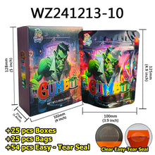 Load image into Gallery viewer, Stock 25 Pcs Mylar Bag 3.5g with 25 Pcs Boxes Cereal Paper Boxes Edible Cali Packs 8th Plug Smell Proof 3.5 Die Cut Mylar Bags with Boxes