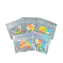 Load image into Gallery viewer, 100 Pcs Zip lock Plastic Bag Aluminum Foil Hologram Food Mylar Pouch Smell Water Proof Zipper Reclosable Pouches