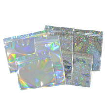 Load image into Gallery viewer, 100 Pcs Zip lock Plastic Bag Aluminum Foil Hologram Food Mylar Pouch Smell Water Proof Zipper Reclosable Pouches