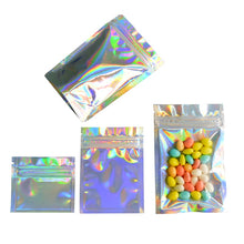 Load image into Gallery viewer, 100 Pcs Zip lock Plastic Bag Aluminum Foil Hologram Food Mylar Pouch Smell Water Proof Zipper Reclosable Pouches