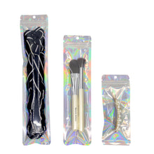 Load image into Gallery viewer, 100 Pcs Hologram Aluminum Foil And Transparent Zip Lock Bags Long Plastic Pouch Watch Pen Jewelry Cosmetic USB DATA Cable Bags