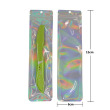 Load image into Gallery viewer, 100 Pcs Hologram Aluminum Foil And Transparent Zip Lock Bags Long Plastic Pouch Watch Pen Jewelry Cosmetic USB DATA Cable Bags