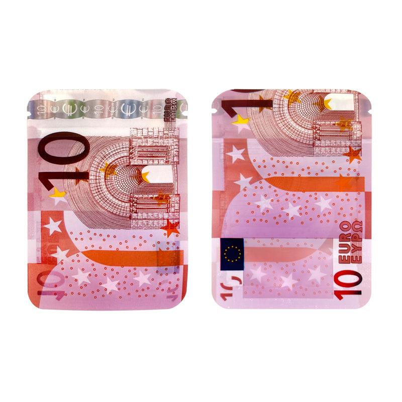 10€ 20€ 50€ 100€ 200€ 500€ Bills Paper Zip lock Bag Small Pouch With Clear Window 1-3.5G Mylar Small Bag Customized Design EURO