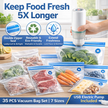 Load image into Gallery viewer, Reusable Vacuum Sealer Bags for Food Storage – Airtight, BPA-Free, Leakproof with Air Valve &amp; Space Saving
