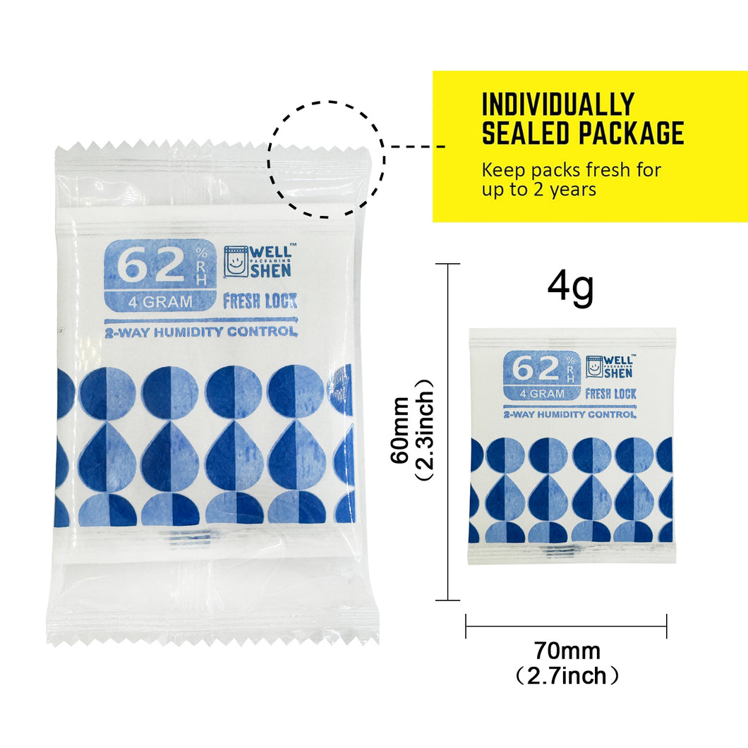 Keep herbs and flower buds fresh with 62% RH 2-way humidity control packs Convenient 4g/8g sachets regulate moisture for curing and long-term storage