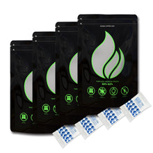 Load image into Gallery viewer, Smell Proof Stand-Up Pouches with 2-Way Humidity Control Packs Heat Sealable Storage &amp; Curing Set for Herbs &amp; Flower Buds 58%-62% RH Freshness &amp; Long-Term Moisture Control
