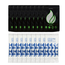 Load image into Gallery viewer, Smell Proof Stand-Up Pouches with 2-Way Humidity Control Packs Heat Sealable Storage &amp; Curing Set for Herbs &amp; Flower Buds 58%-62% RH Freshness &amp; Long-Term Moisture Control

