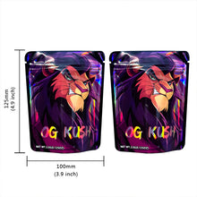 Load image into Gallery viewer, OG KUSH 3.5g Mylar Bag Zipper Pouch 100 PCS in Stock Mixed Designs Holographic Laser Glossy Bag

