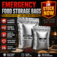 Load image into Gallery viewer, Heavy-Duty 4-Layer Aluminum Foil Storage Bags – Survival Grade Food Storage with Double Zipper
