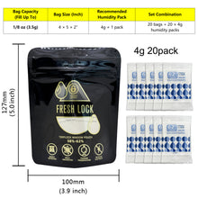 Load image into Gallery viewer, Smell Proof Stand-Up Pouches with 2-Way Humidity Control Packs Heat Sealable Storage &amp; Curing Set for Herbs &amp; Flower Buds 58%-62% RH Freshness &amp; Long-Term Moisture Control
