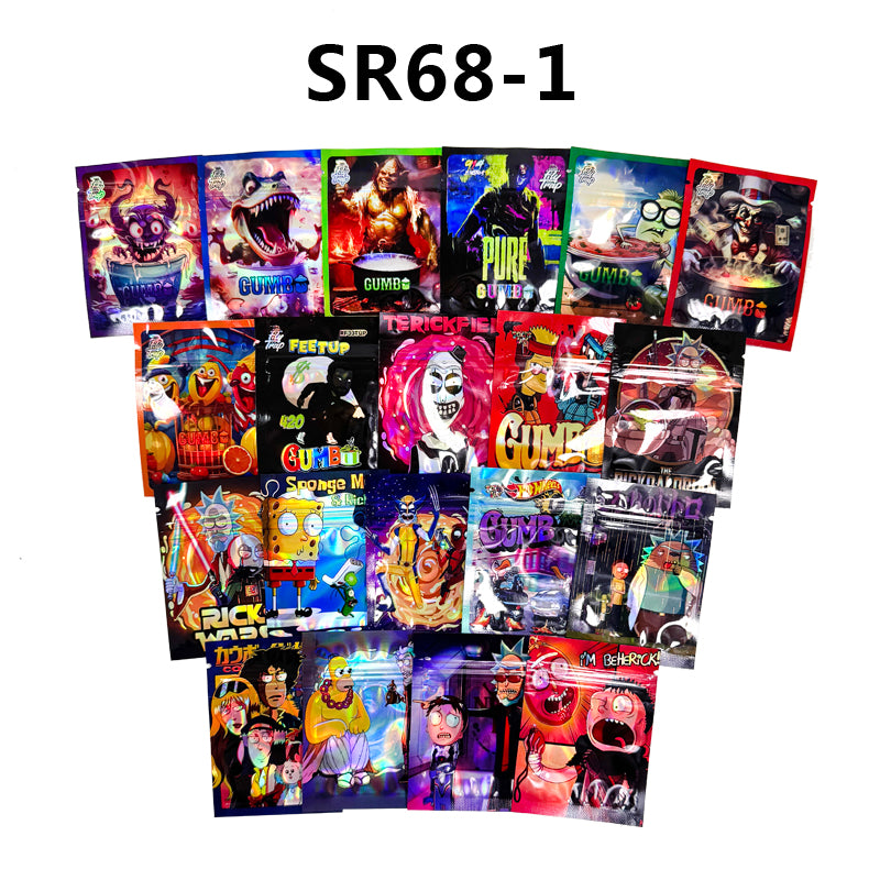 SR6x8cm/7x10cm 1g Holographic Bag Zipper Pouch Gift Small Bag Mylar Sample Mixed Designs 100 PCS