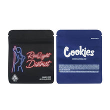 Load image into Gallery viewer, 1g -3g Cookies Plastic Zipper Pouch With Stickers laser Anti Label Foil Bags Flavor Herb Flower Dry Tobacco Retail Bags
