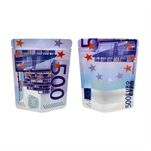 Load image into Gallery viewer, 10€ 20€ 50€ 100€ 200€ 500€ Bills Paper Zip lock Bag Small Pouch With Clear Window 1-3.5G Mylar Small Bag Customized Design EURO
