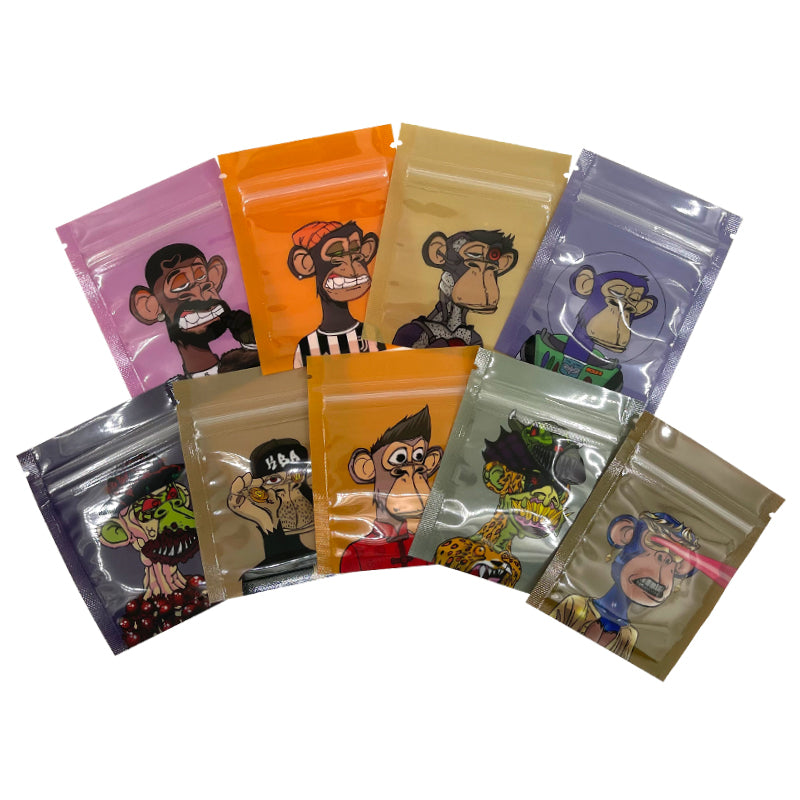 1g 7x9cm NFT Monkey Bag Aluminum Foil Zip Lock Pouch Cookie Packaging Customized Cookie Cigar Bags With Clear Window