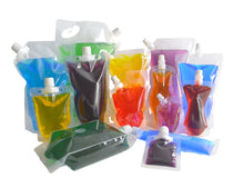 Load image into Gallery viewer, 20 pcs Full Transparent Plastic Spout Pouch Juice Pouch,Wine Flask Pouch BPA Free Food Materials Storage Bags  30 ml-500 ml
