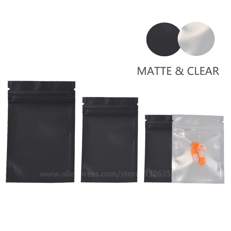 Matte Black Color One Side Clear Zip Lock Bag Food Storage Pouches Small Gift Bag Transparent Foil 100 Pcs