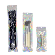 Load image into Gallery viewer, 100 Pcs Hologram Aluminum Foil And Transparent Zip Lock Bags Long Plastic Pouch Watch Pen Jewelry Cosmetic USB DATA Cable Bags
