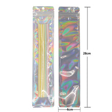 Load image into Gallery viewer, 100 Pcs Hologram Aluminum Foil And Transparent Zip Lock Bags Long Plastic Pouch Watch Pen Jewelry Cosmetic USB DATA Cable Bags
