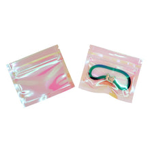 Load image into Gallery viewer, 100 Pcs Iridescent Zip lock Bags Pouches Cosmetic Plastic Laser Iridescent Bags Holographic Makeup Bags Hologram Zipper Bags
