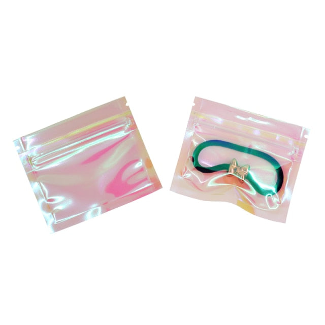 100 Pcs Iridescent Zip lock Bags Pouches Cosmetic Plastic Laser Iridescent Bags Holographic Makeup Bags Hologram Zipper Bags