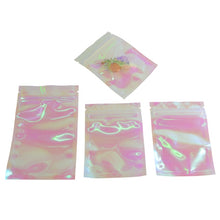 Load image into Gallery viewer, 100 Pcs Iridescent Zip lock Bags Pouches Cosmetic Plastic Laser Iridescent Bags Holographic Makeup Bags Hologram Zipper Bags
