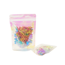 Load image into Gallery viewer, 100 Pcs Iridescent Zip lock Bags Pouches Cosmetic Plastic Laser Iridescent Bags Holographic Makeup Bags Hologram Zipper Bags
