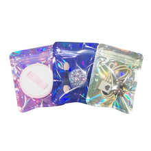 Load image into Gallery viewer, Colors Holographic Gift Aluminum Foil Zip lock Bag Food Storage Pouch One side Clear Customized Cookie Bags Small Ziplock Pouch
