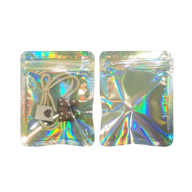 Colors Holographic Gift Aluminum Foil Zip lock Bag Food Storage Pouch One side Clear Customized Cookie Bags Small Ziplock Pouch