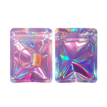 Load image into Gallery viewer, Colors Holographic Gift Aluminum Foil Zip lock Bag Food Storage Pouch One side Clear Customized Cookie Bags Small Ziplock Pouch
