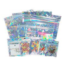 Load image into Gallery viewer, Holographic Gift Logo Custom Printed Bags Aluminum Foil Zip Lock Clear Plastic Packaging Mylar Bag For Cosmetic Clothes
